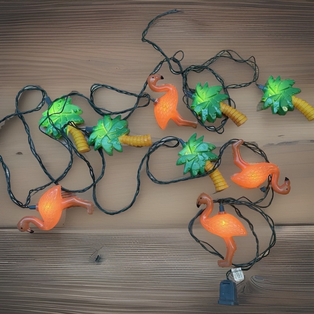 Noma 7 Blow Mold Plastic Palm Tree Flamingo Patio RV Camping‎ Tiki String Lights